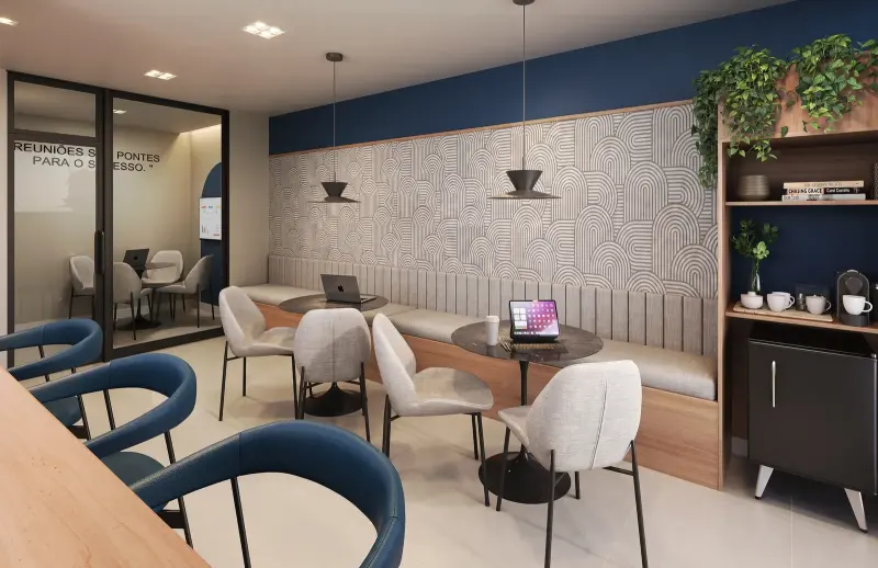 Perspectiva ilustrativa do coworking do On Life Bandeirantes