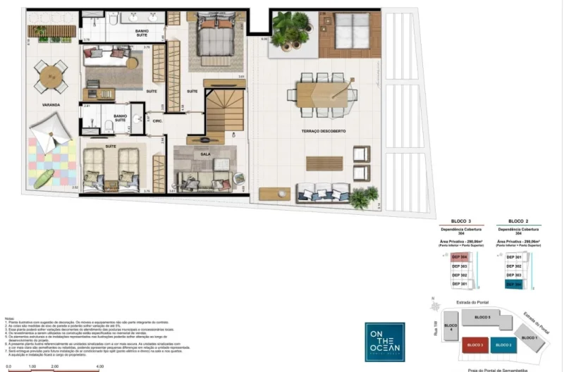 Planta ilustrativa de apartamento de 3 quartos