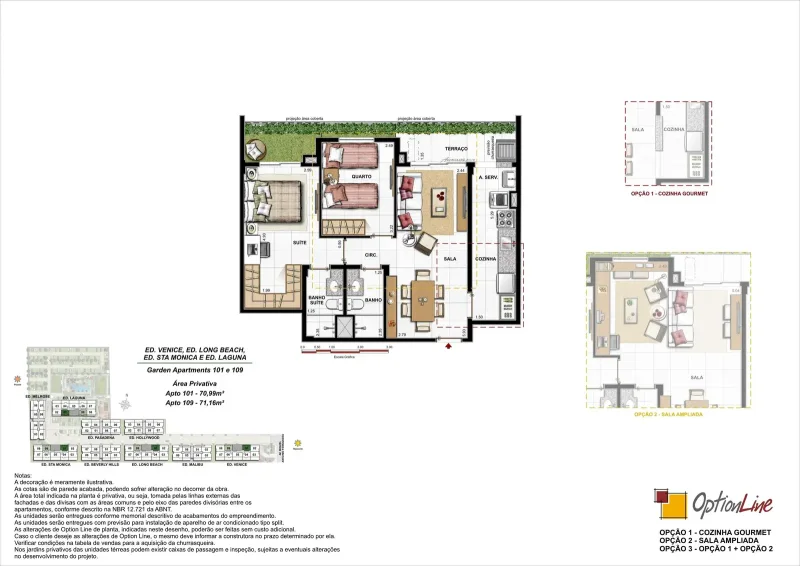 Planta Garden Apartment 101 de 70,99 m²