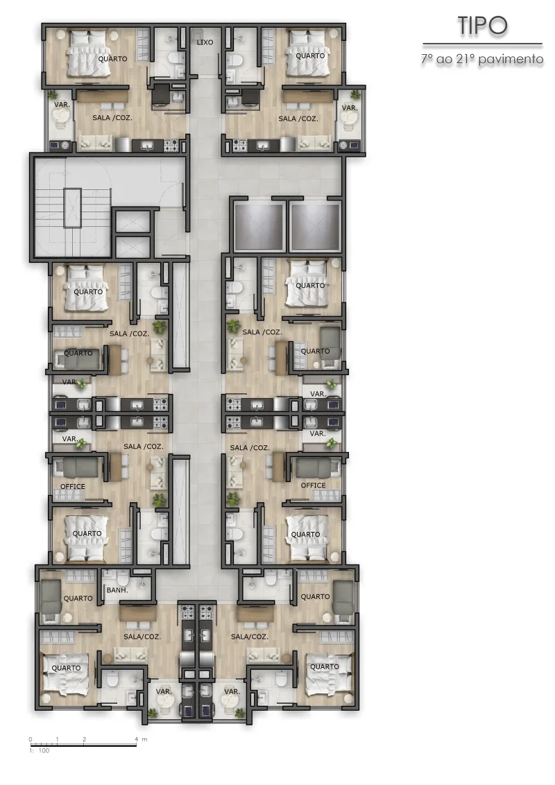Planta tipo do Live Otávio Tarquínio com distribuição das unidades