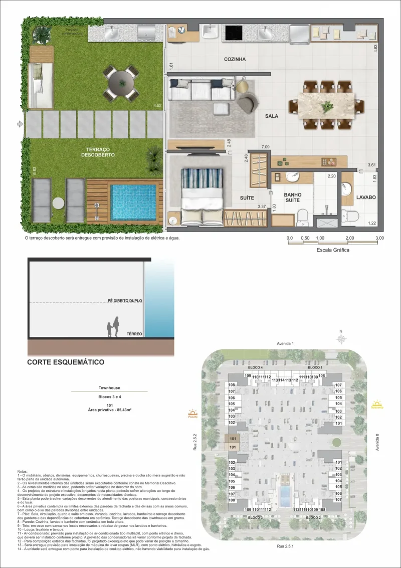 Planta humanizada de townhouse do Arte Wave
