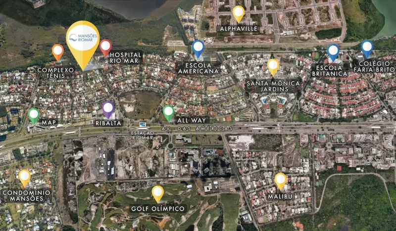 Mapa ilustrativo do entorno do Mansões Rio Mar na Barra da Tijuca