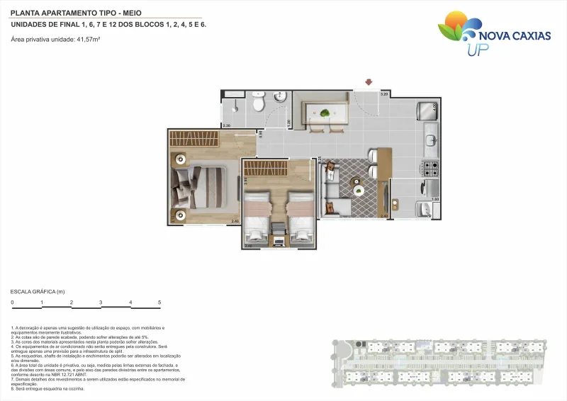 Planta de apartamento de 2 quartos do Nova Caxias UP