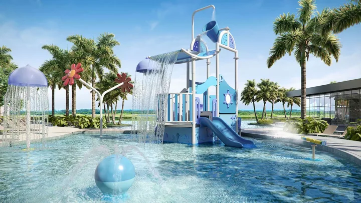 Atlântico Golf — Piscina infantil com Acquaplay · perspectiva ilustrativa