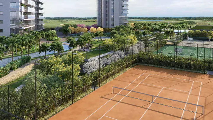 Atlântico Golf — Quadra de Tênis de Saibro · perspectiva ilustrativa