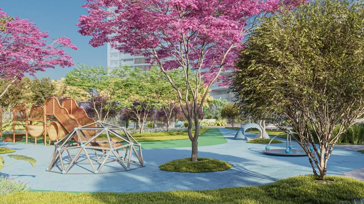 Atlântico Golf — Playground com Pomar · perspectiva ilustrativa