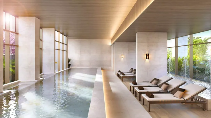 Atlântico Golf — Piscina coberta climatizada com raia · perspectiva ilustrativa