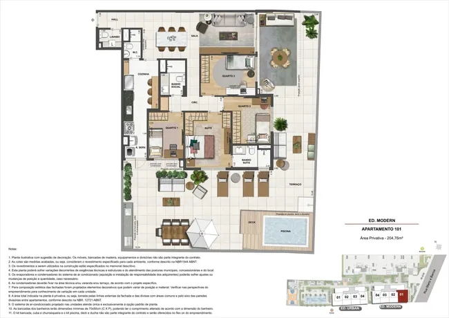 Planta do apartamento 101 do Ed.Modern - 4 quartos — Atmosfera Condominium Park · Plantas