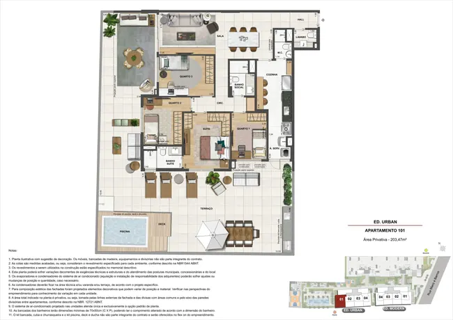 Planta do apartamento 101 do Ed.Urban - 4 quartos — Atmosfera Condominium Park · Plantas