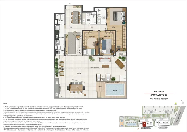 Planta do apartamento 102 do Ed.Urban - 3 quartos — Atmosfera Condominium Park · Plantas