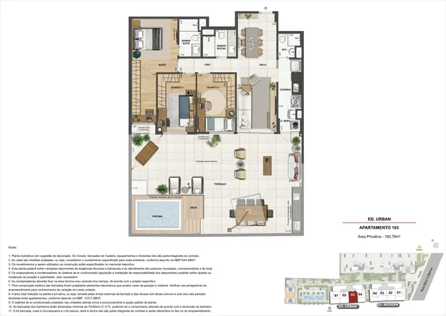 Planta do apartamento 103 do Ed.Urban - 3 quartos — Atmosfera Condominium Park · Plantas