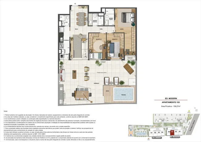 Planta do apartamento 103 do Ed.Modern  - 3 quartos — Atmosfera Condominium Park · Plantas