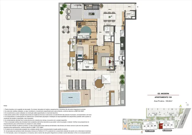 Planta do apartamento 104 do Ed.Modern - 3 quartos — Atmosfera Condominium Park · Plantas