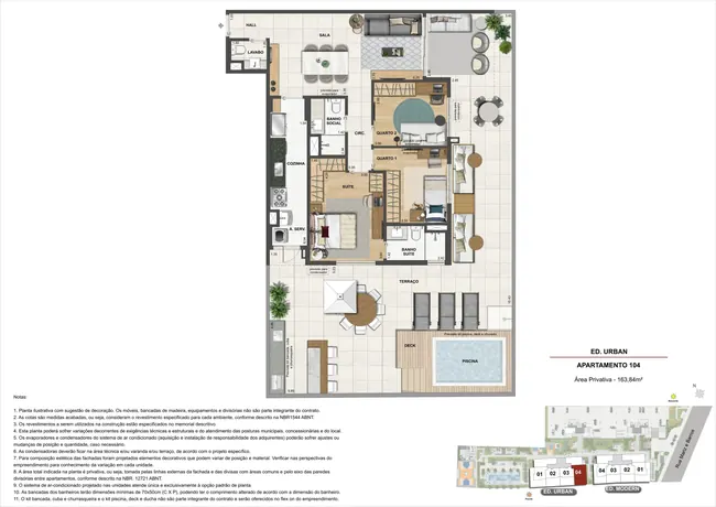Planta do apartamento 104 do Ed.Urban - 3 quartos — Atmosfera Condominium Park · Plantas