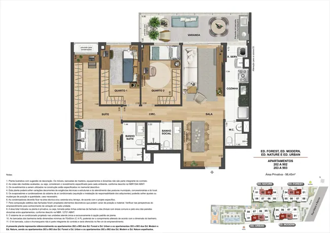 Plantas dos apartamentos 202 a 902 e 203 a 903 - 3 quartos — Atmosfera Condominium Park · Plantas