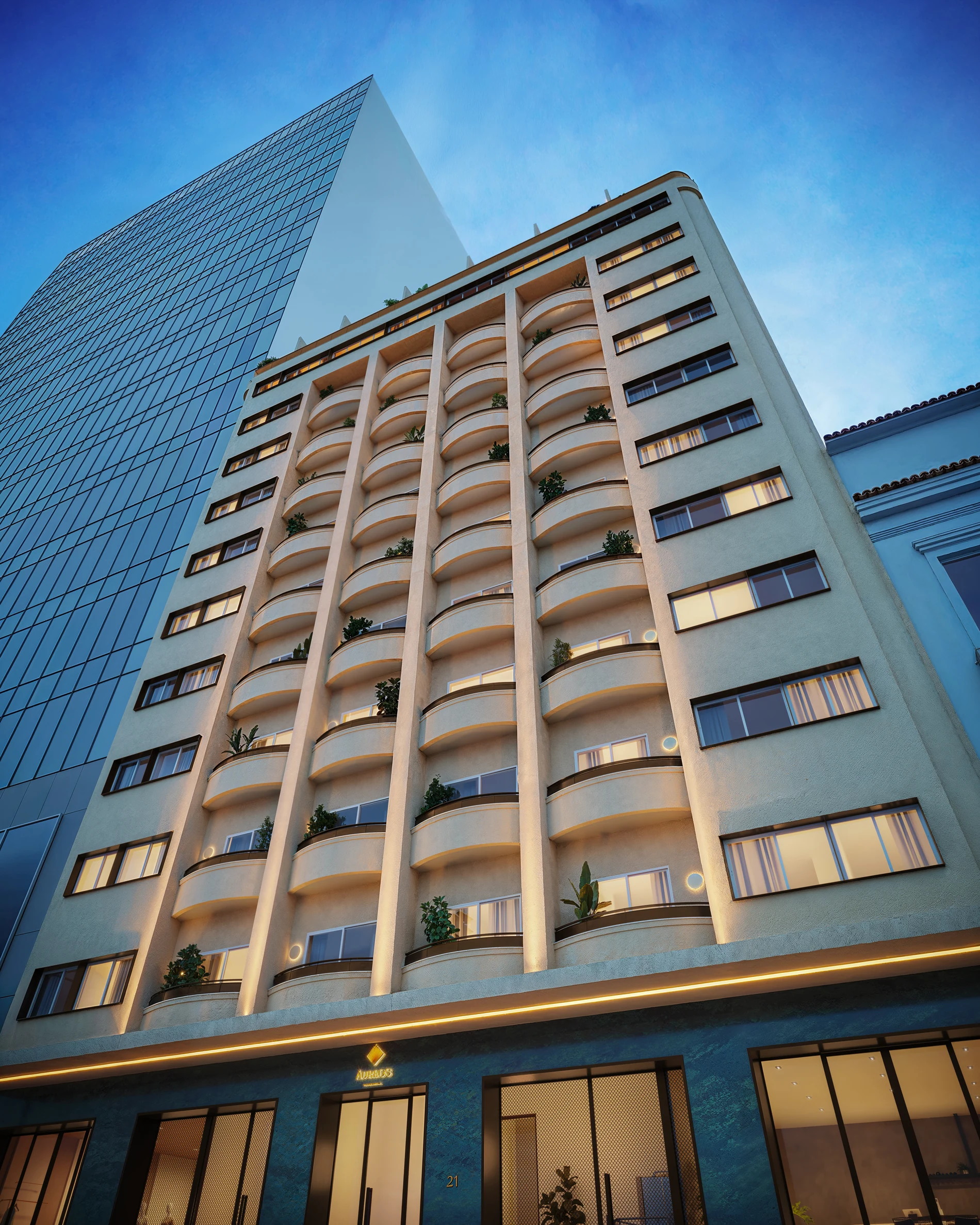 Perspectiva ilustrativa da fachada restaurada do Áureos Rio Residencial
