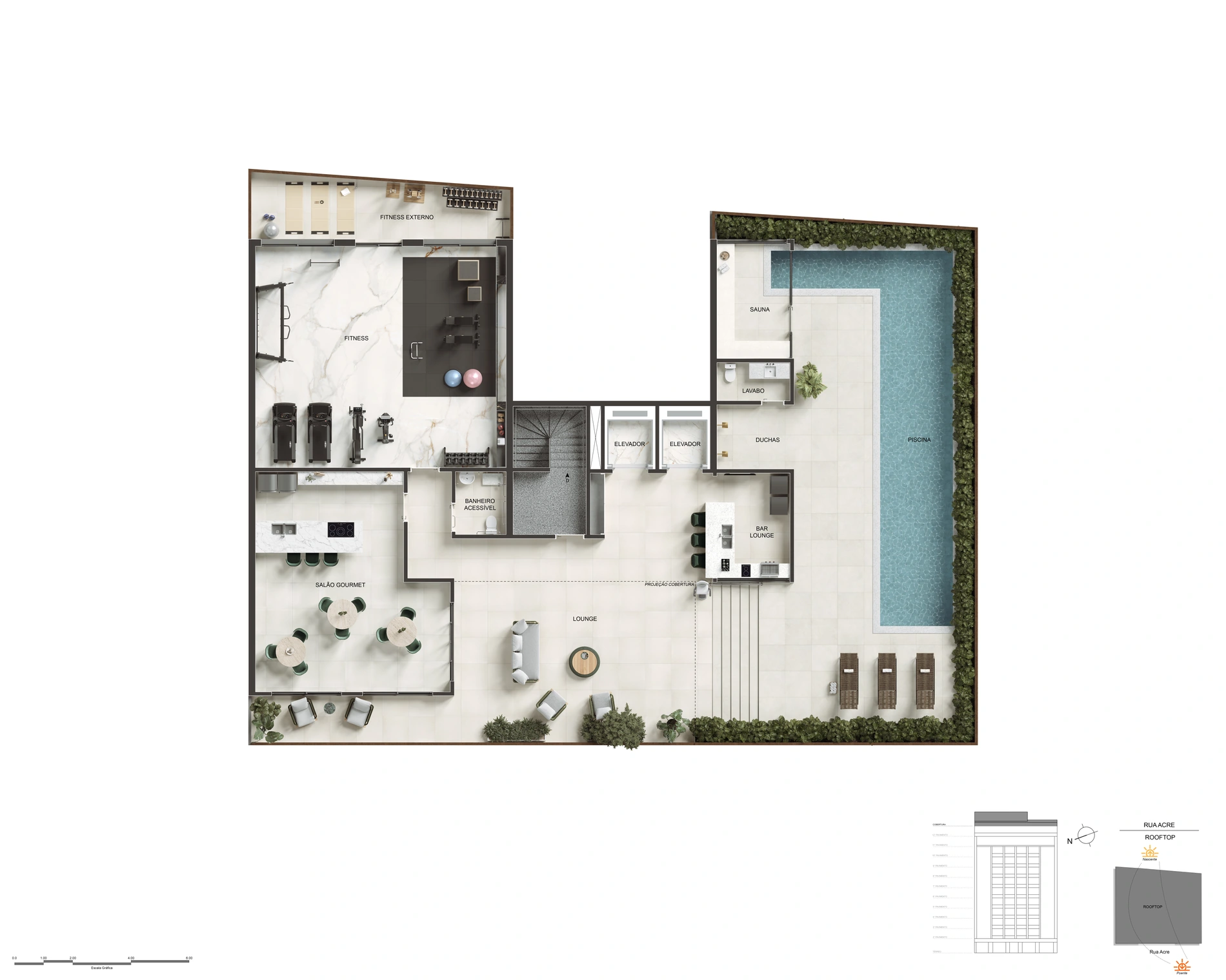 Implantação do rooftop do Áureos Rio Residencial