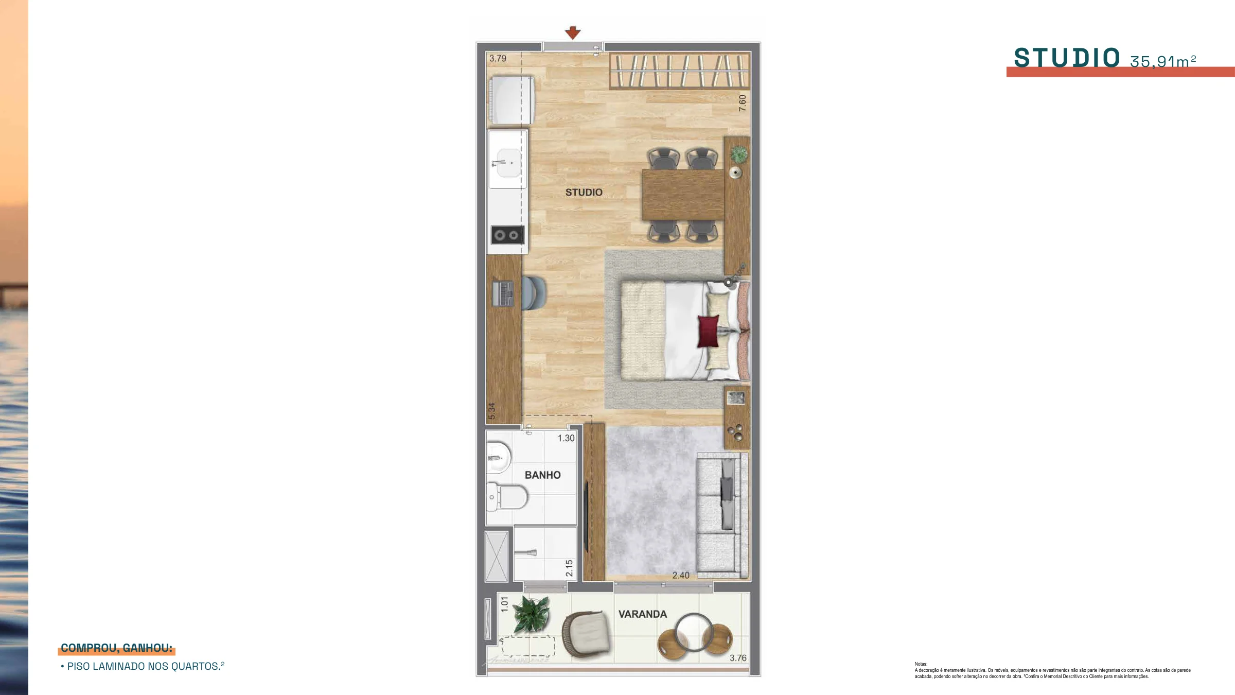 Studio · 35,91 m² · Baía Guanabara Residences