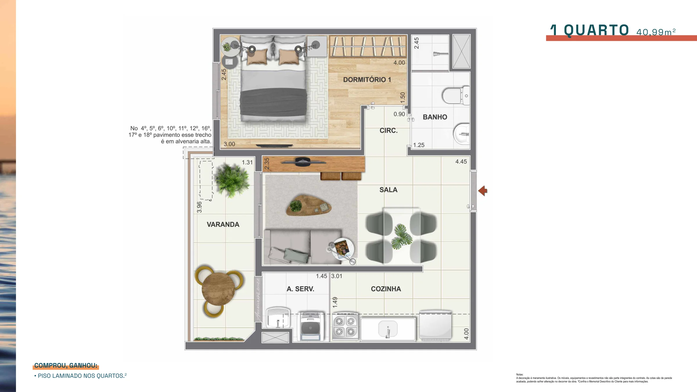 1 quarto · 40,99 m² · Baía Guanabara Residences