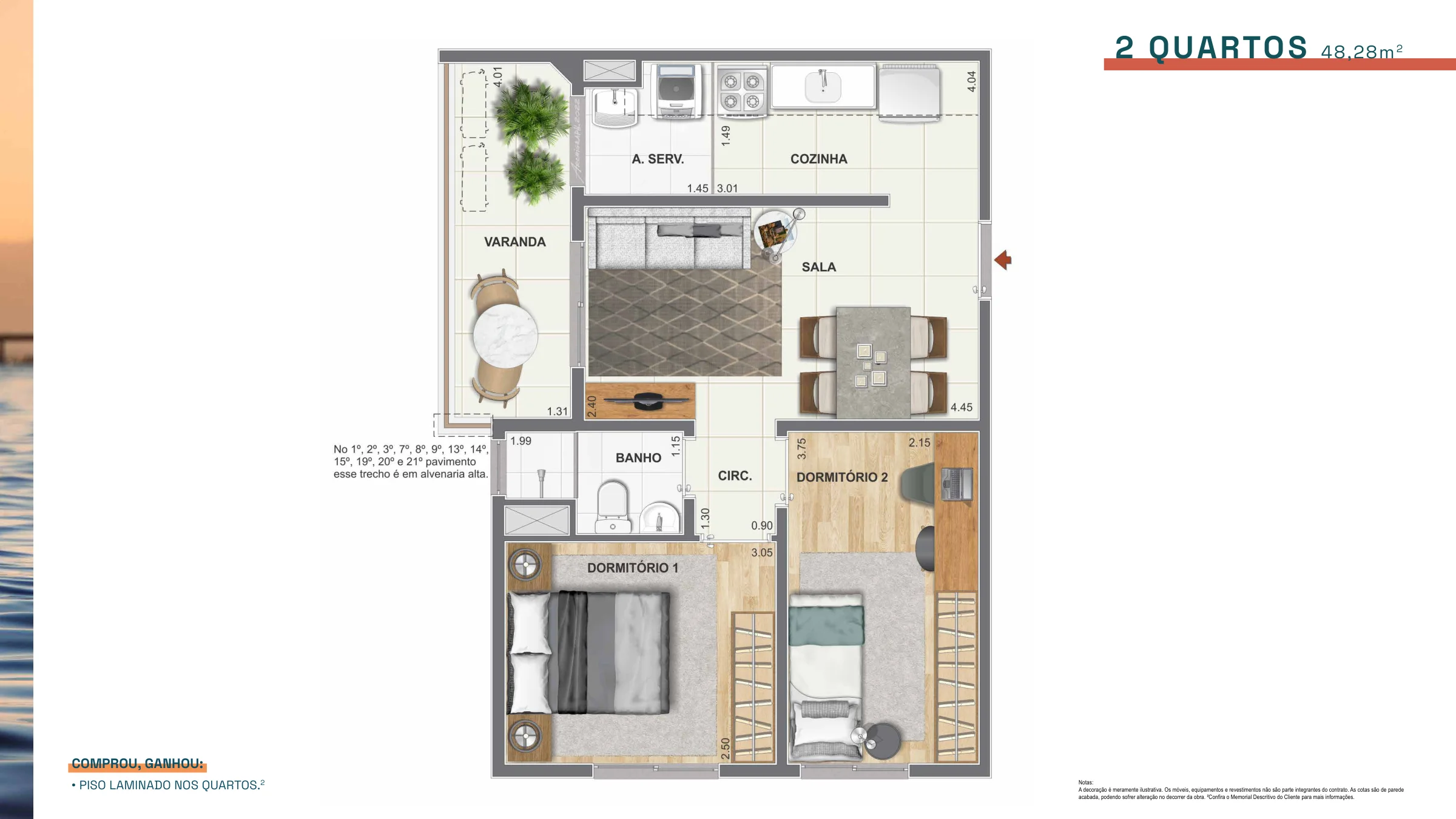 2 quartos · 48,28 m² · Baía Guanabara Residences