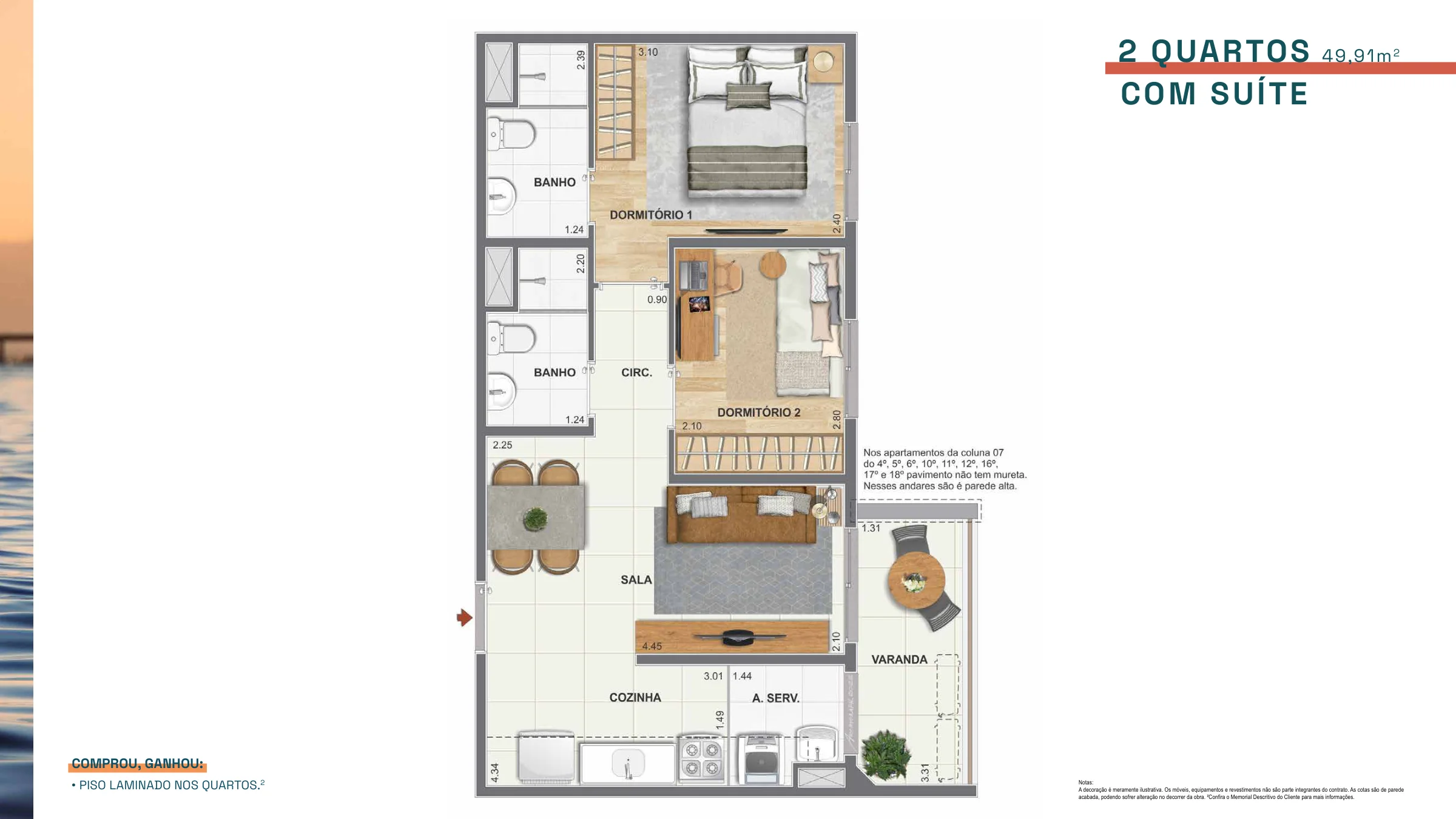 2 quartos com suíte · 49,91 m² · Baía Guanabara Residences