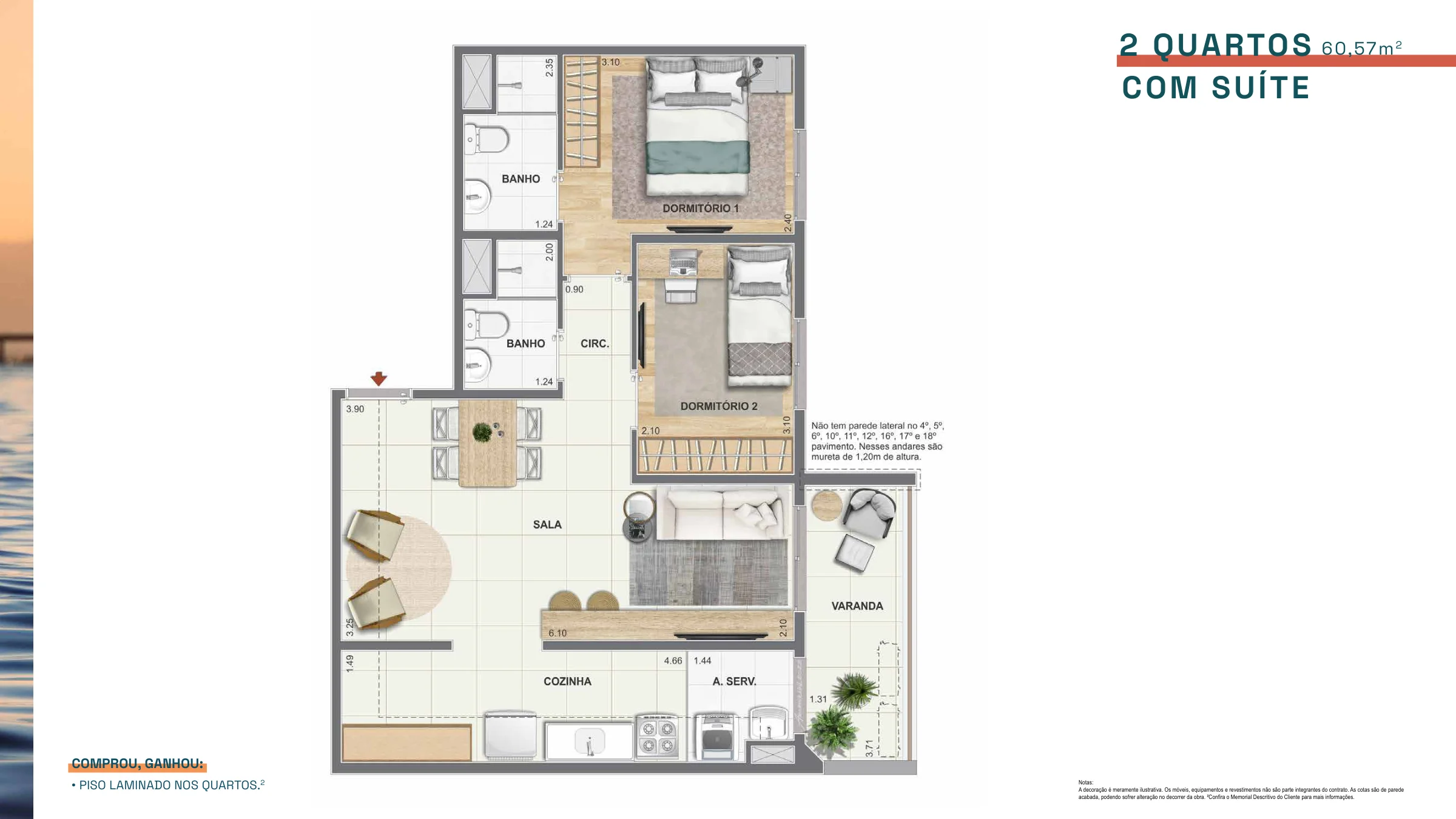 2 quartos com suíte · 60,57 m² · Baía Guanabara Residences