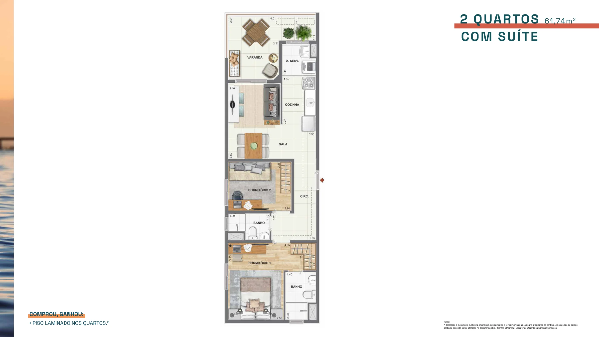 2 quartos com suíte · 61,74 m² · Baía Guanabara Residences