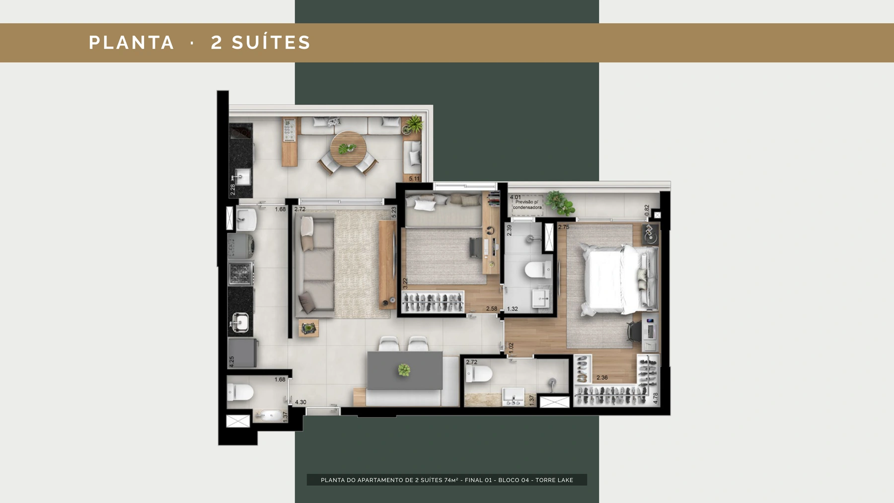 Apartamento de 2 suítes · Torre Lake · 74,43 m²