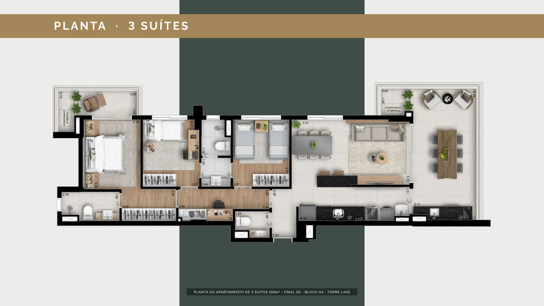 Apartamento de 3 suítes · Torre Lake · 108,16 m²