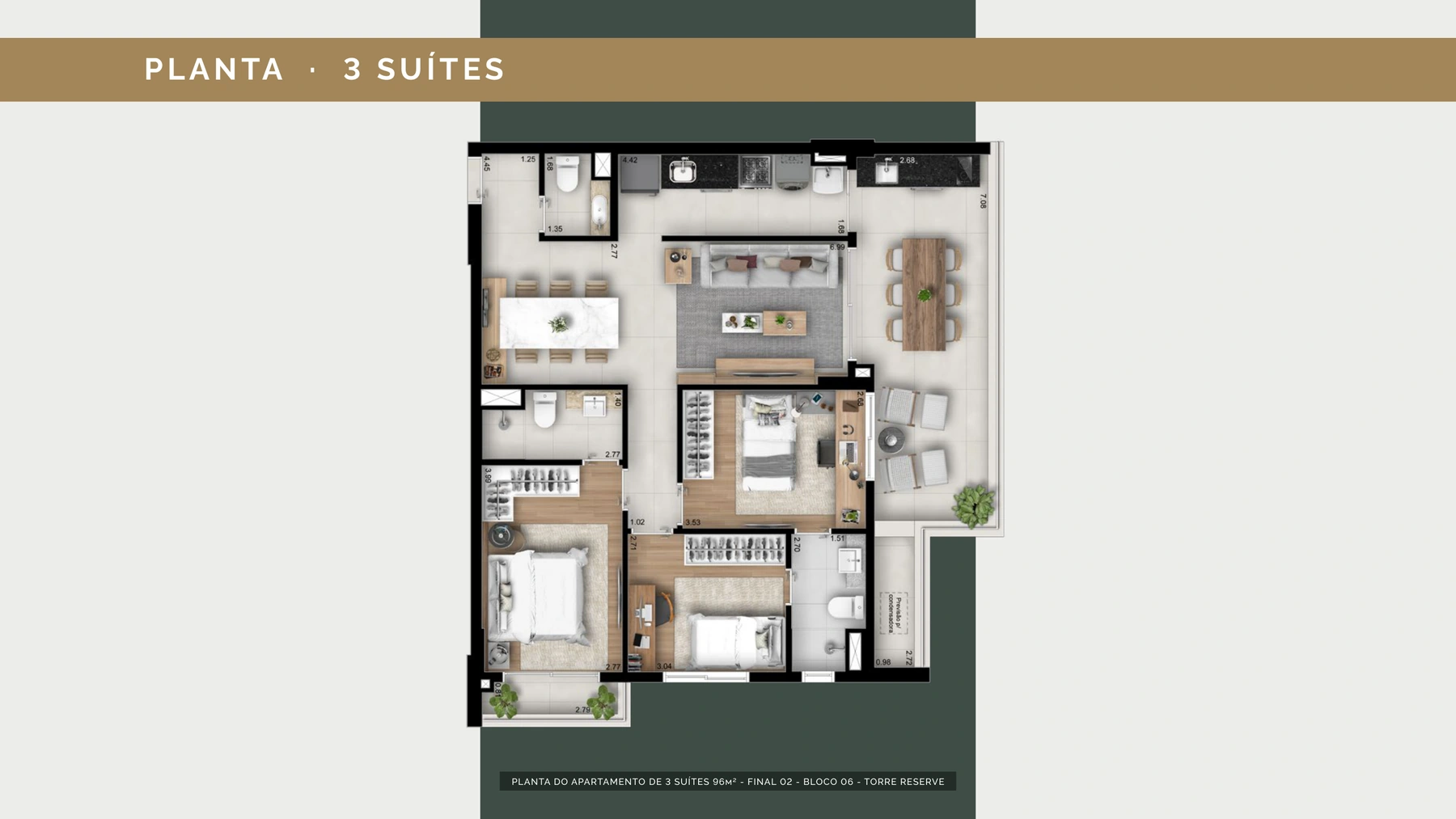 Apartamento de 3 suítes · Torre Reserve · 95,82 m²