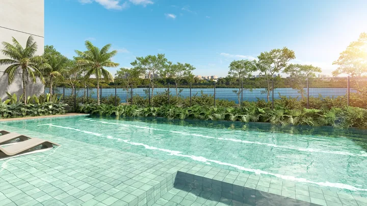 Breeze Inspire Residence — Piscinas adulto e infantil · perspectiva ilustrativa