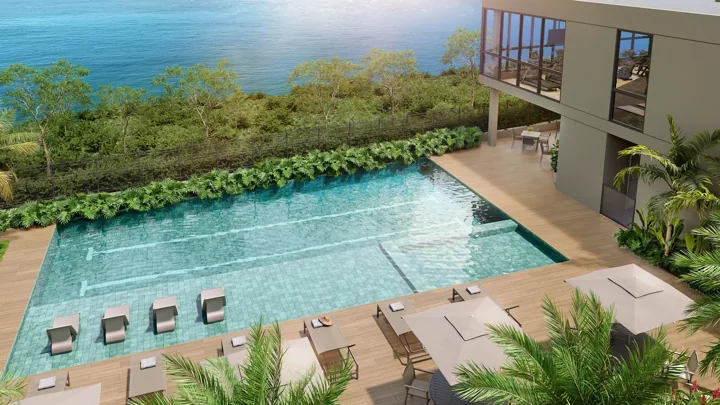 Breeze Inspire Residence — Piscinas adulto e infantil - vista aérea · perspectiva ilustrativa