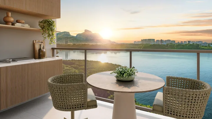 Breeze Inspire Residence — Varanda com vista para a Pedra da Gávea · perspectiva ilustrativa