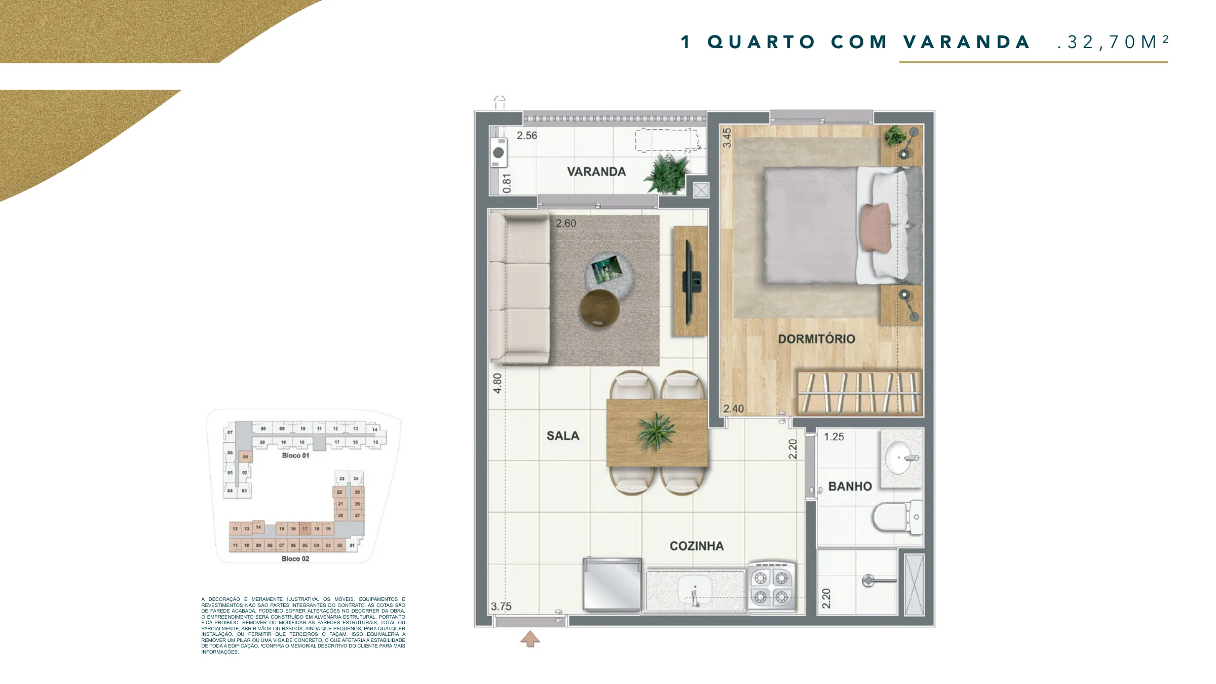 1 quarto com varanda · Caminhos da Guanabara