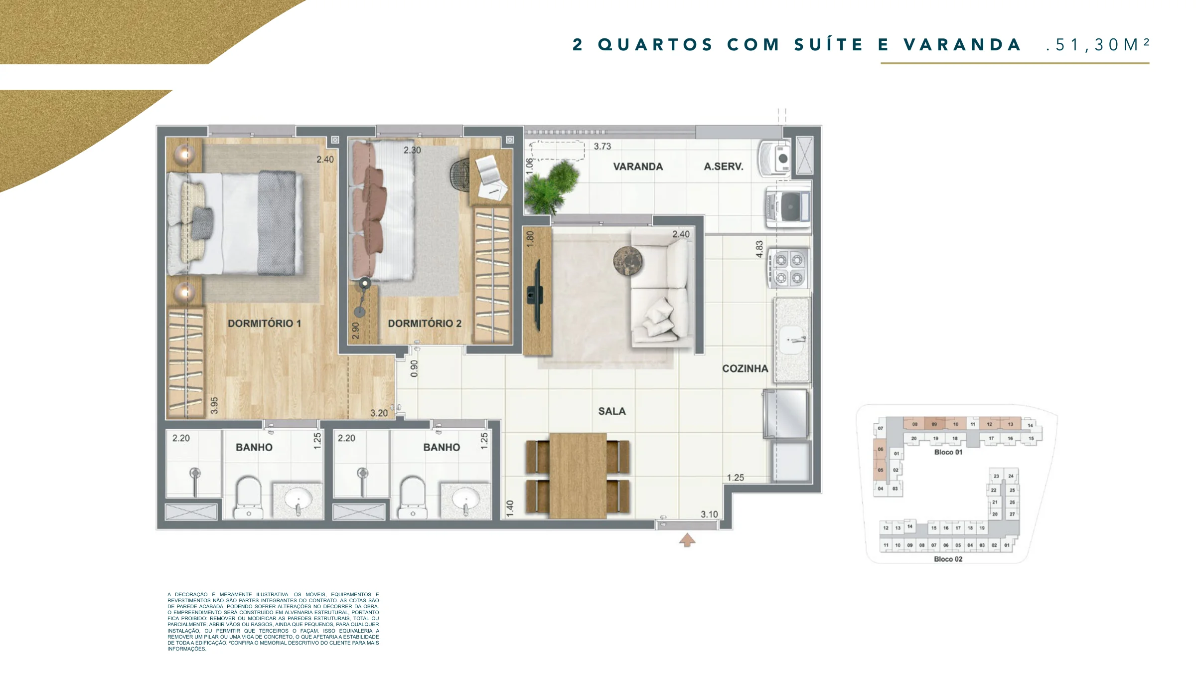 2 quartos com suíte e varanda · Caminhos da Guanabara