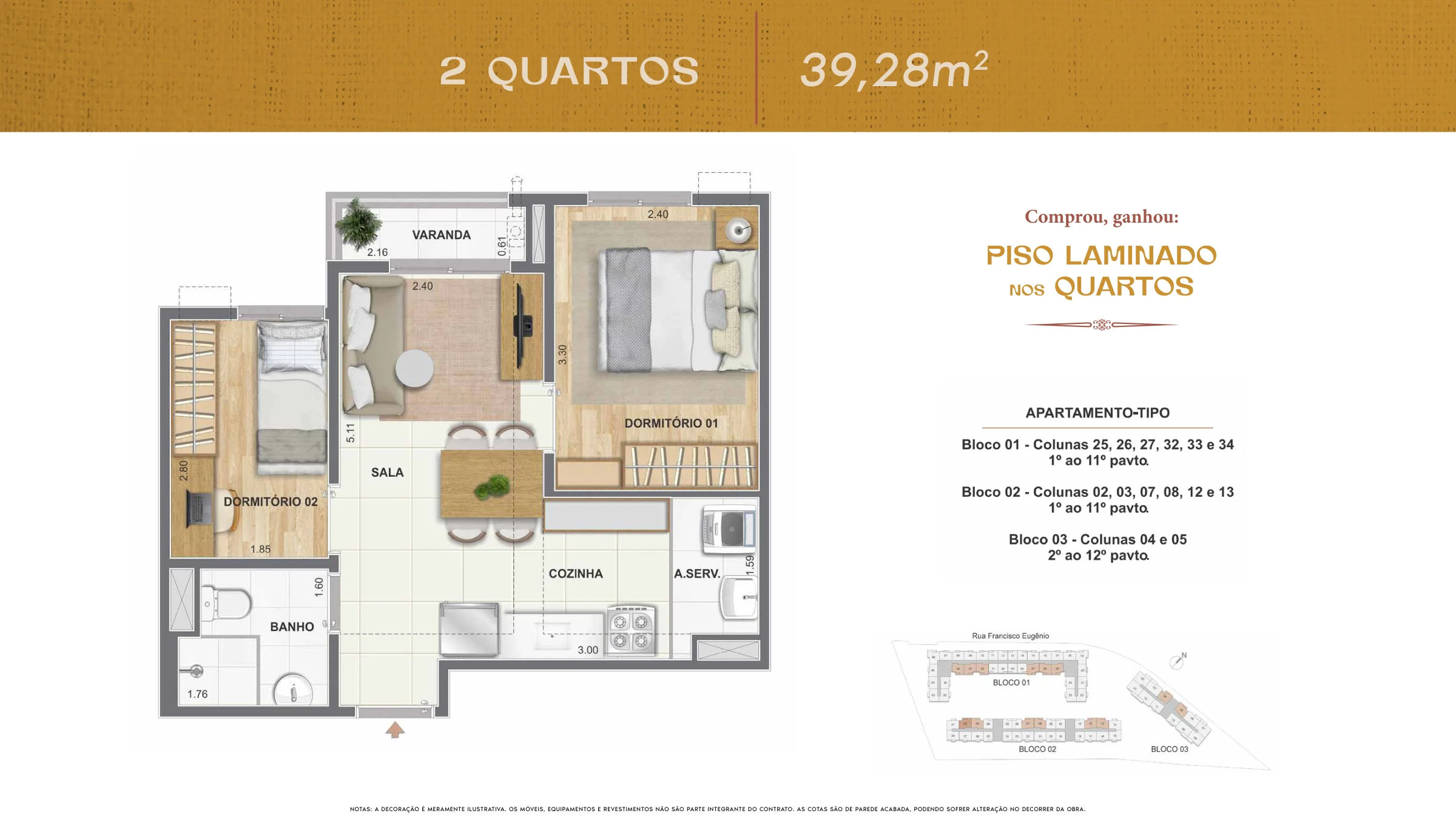 2 quartos · 39,28 m² · Cartola Residencial