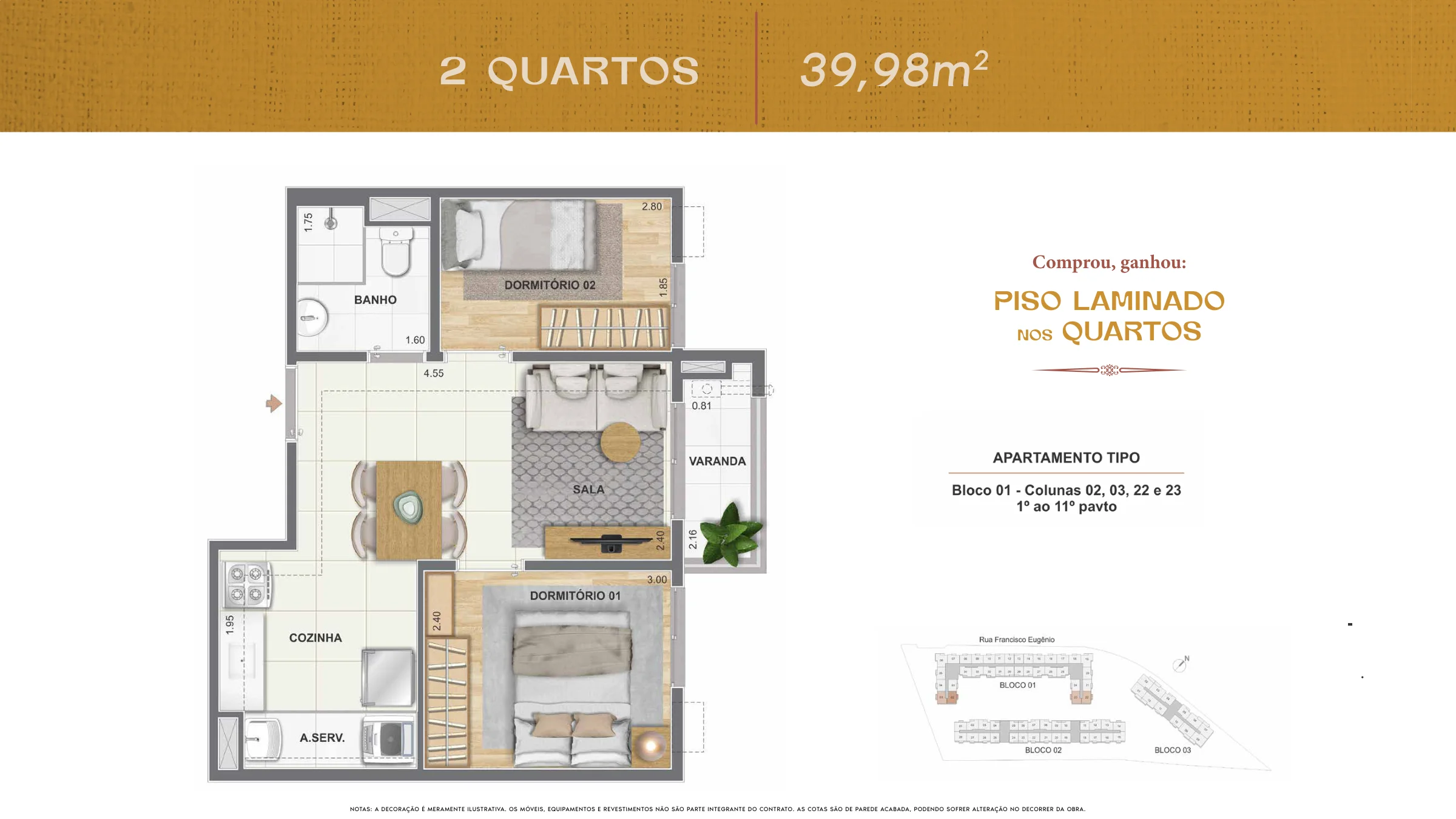 2 quartos · 39,98 m² · Cartola Residencial