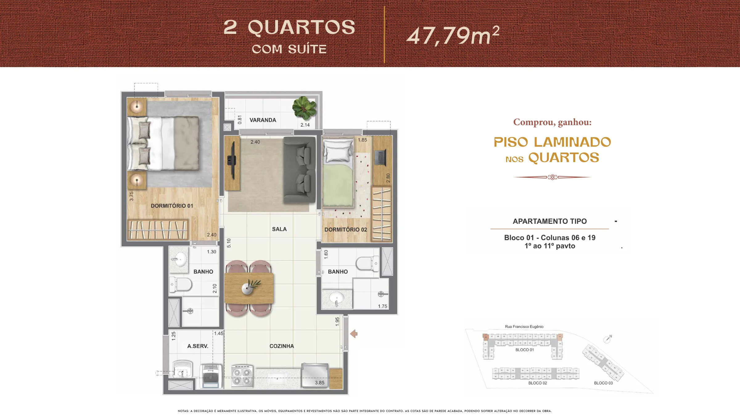 2 quartos com suíte · 47,79 m² · Cartola Residencial