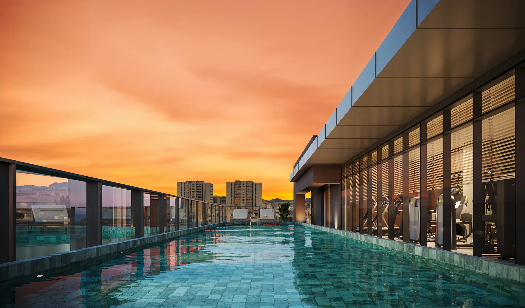 Piscina e deck no rooftop do Céu Laranjeiras