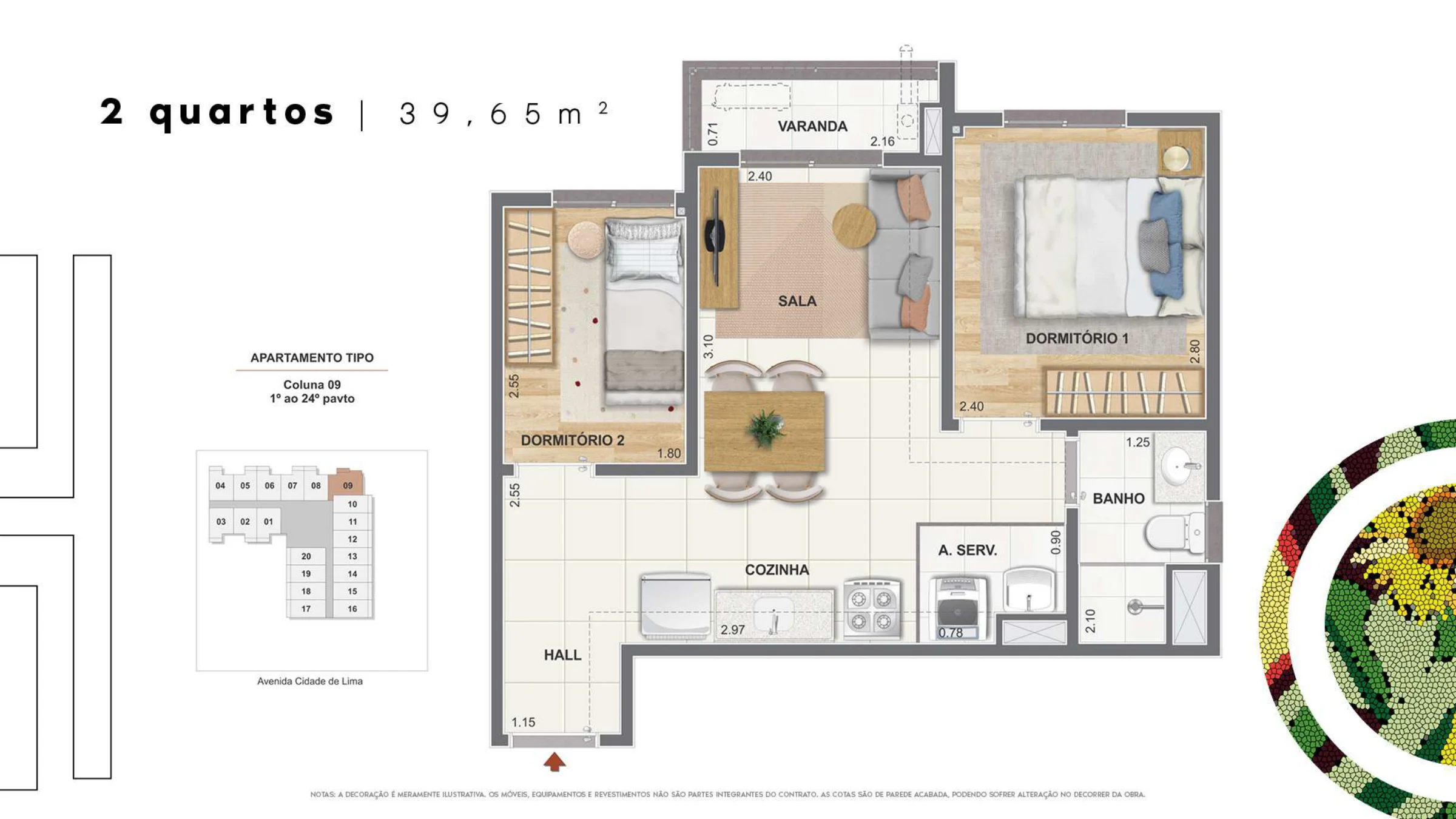 2 quartos · 39,65 m² · Ciata Residencial