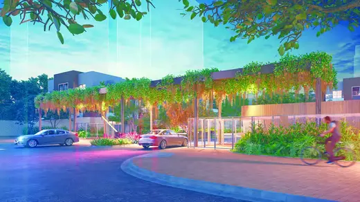 Alameda de entrada do Claris — perspectiva ilustrativa