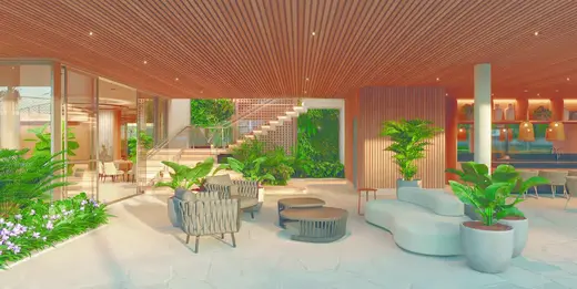 Lounge piscina do Claris Clube — perspectiva ilustrativa