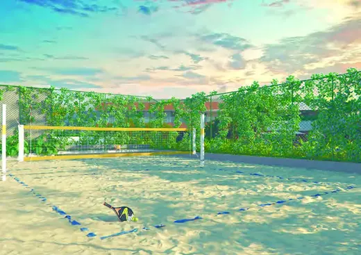 Quadra de areia do Claris Clube — perspectiva ilustrativa