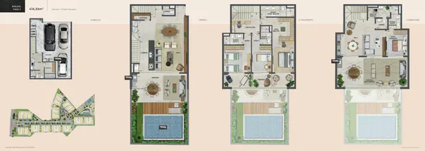 Plantas da casa Azaleia 6, com 416,56 m²
