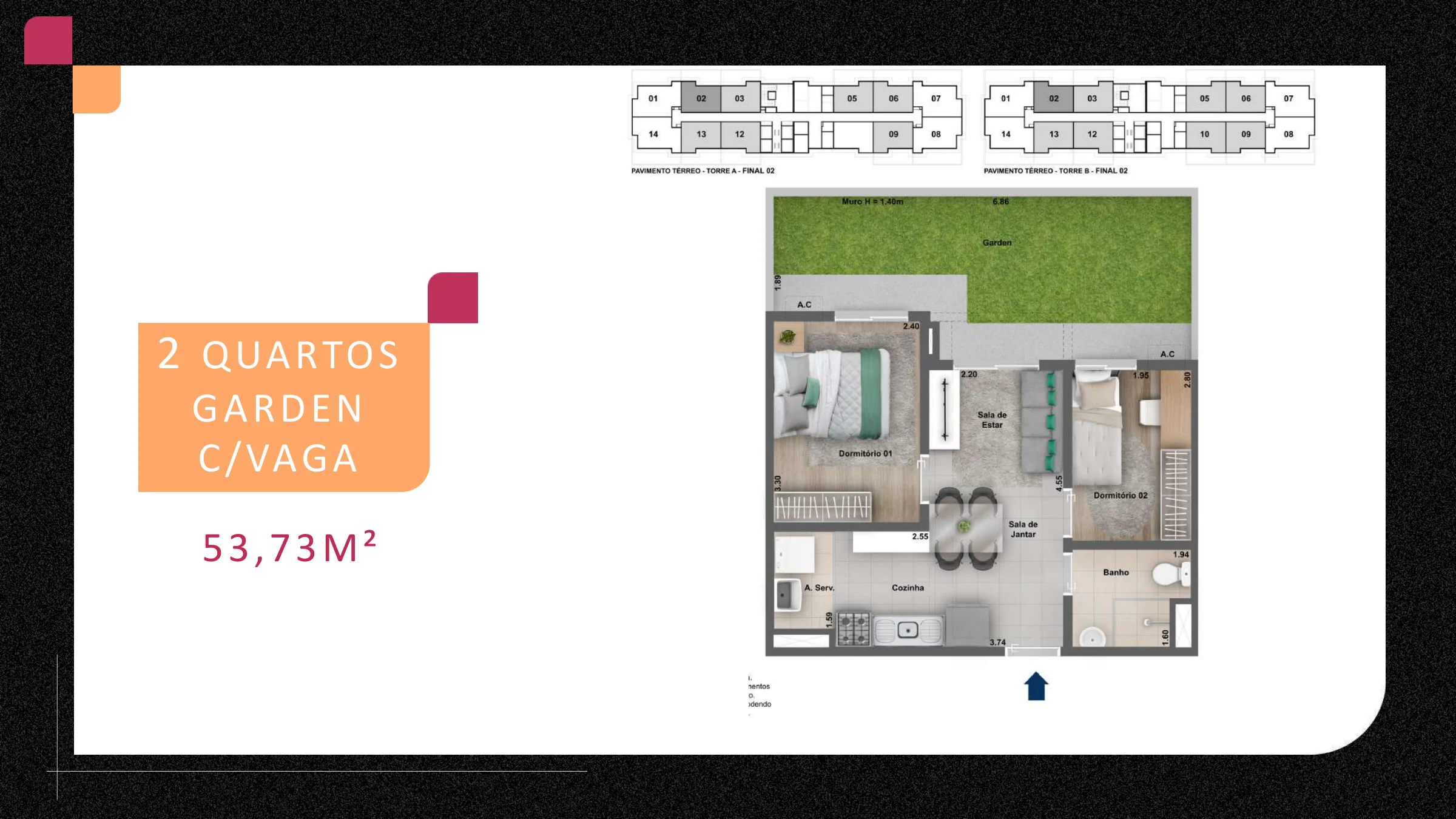 2 quartos garden · 53,73 m² · Connect Bonsucesso