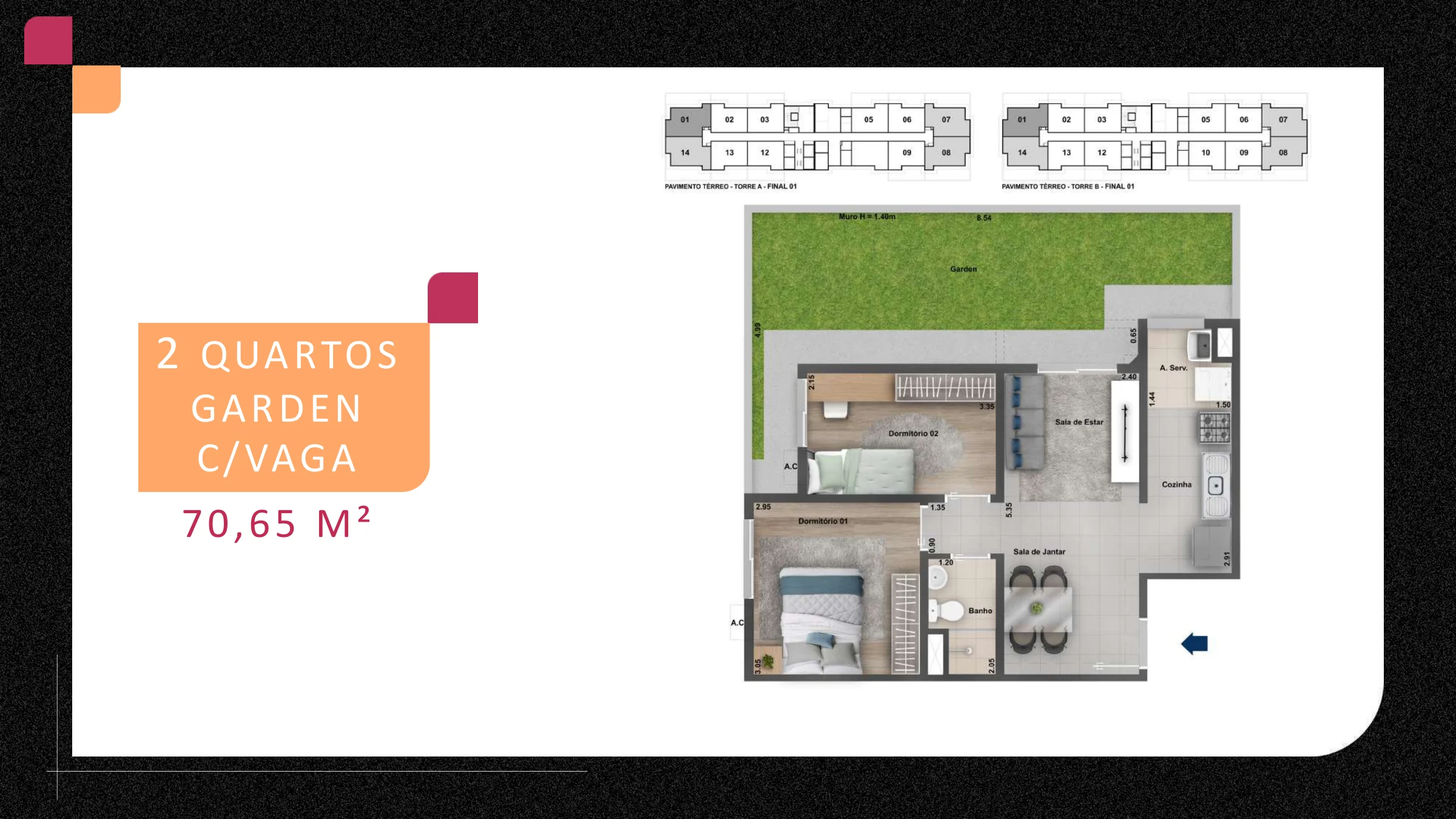 2 quartos garden · 70,65 m² · Connect Bonsucesso