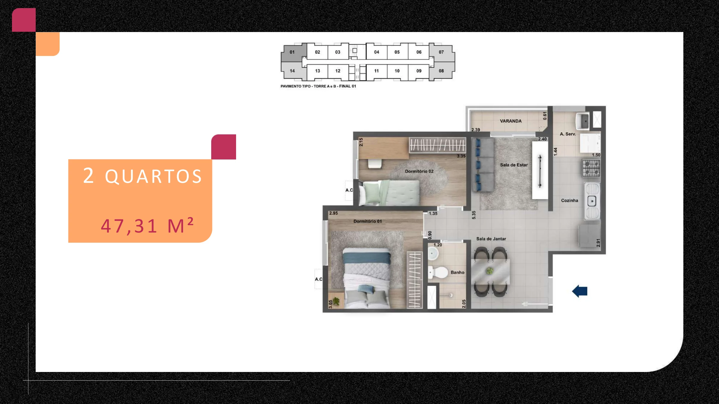 2 quartos · 47,31 m² · Connect Bonsucesso