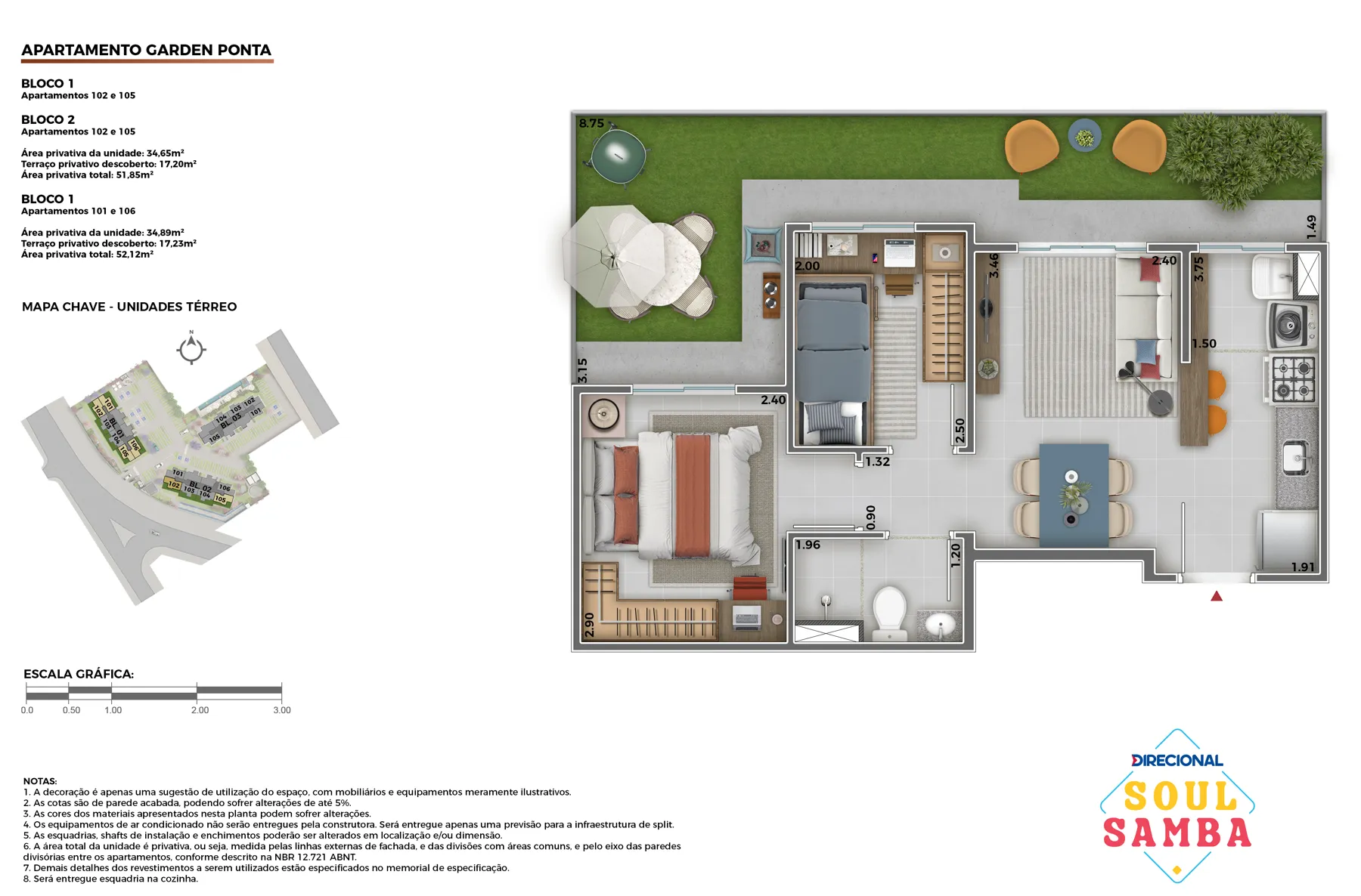 Planta de apartamento garden de ponta