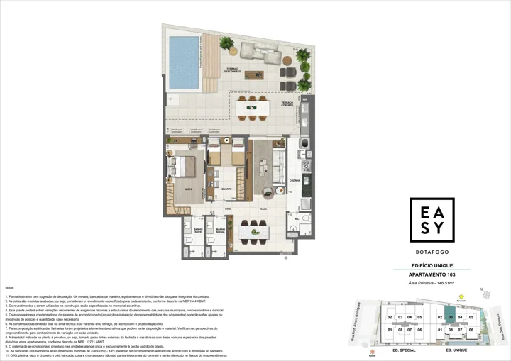 Easy Botafogo — Planta dos apartamento 103 do Edifício Unique - 2 Quartos