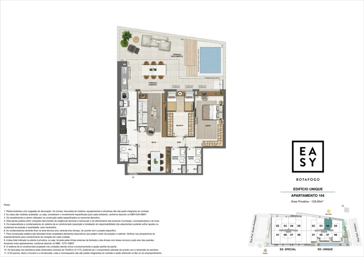 Easy Botafogo — Planta dos apartamento 104 do Edifício Unique - 2 Quartos